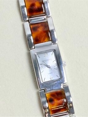 Joan Rivers Classics Collection Tortoiseshell Inlay Silver Link Vintage Watch